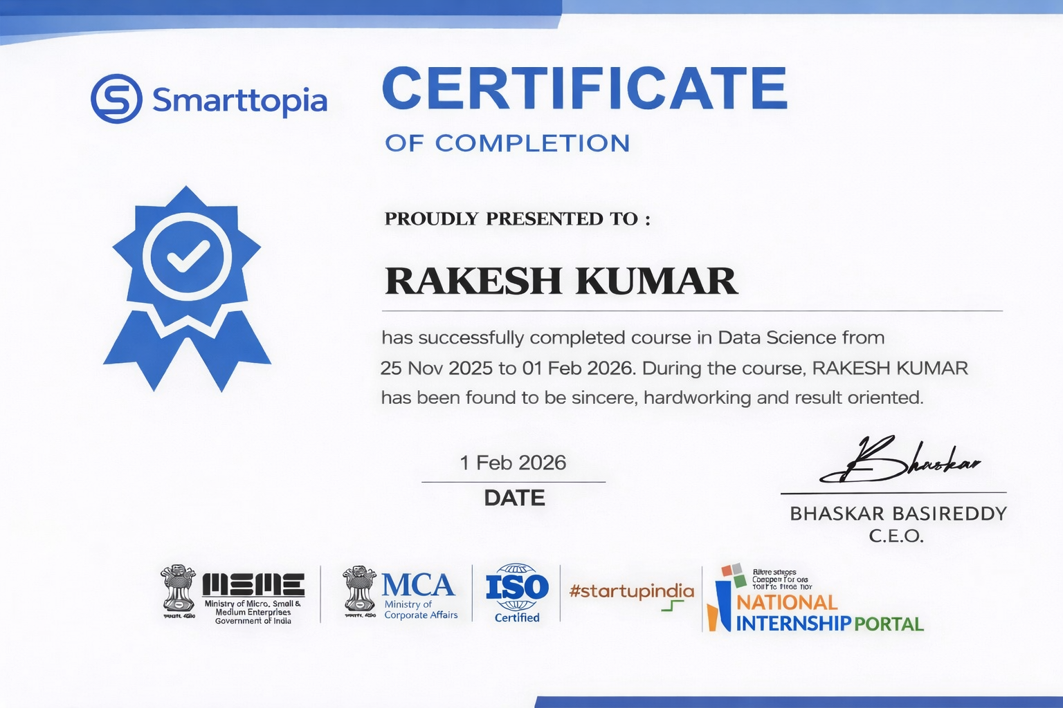 Certificate of Completion